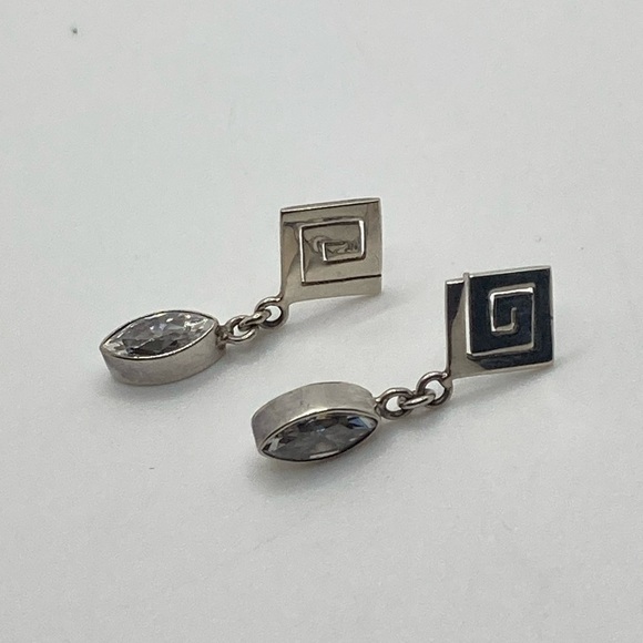 Vtg Sterling Silver Geometric Square Spiral Marquis Cz Dangle Stud Earrings 1.1” - Picture 6 of 9